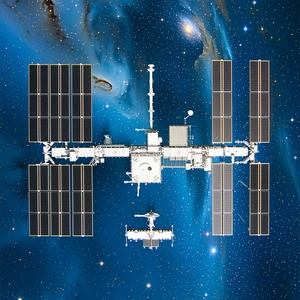 A Space Station With A Large Satellite Dish On Its Side