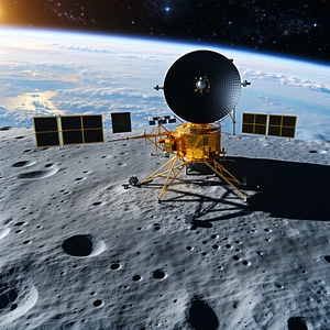 A Spacecraft Is Sitting On The Moon, And It Appears To Be A Large Satellite