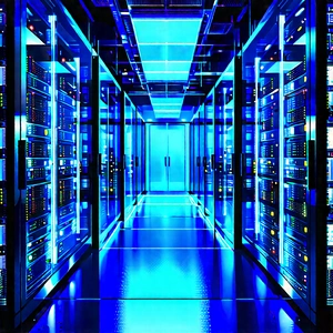 Server rack with blue light (glow:1.16)