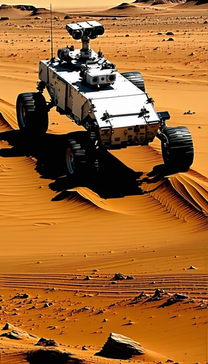 A Large, Four-wheeled Vehicle, Possibly A Tank Or A Truck, Driving Across A Sandy Terrain