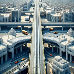 Urban Voxel Art: Aerial View Of Transportation Hub With Image, There