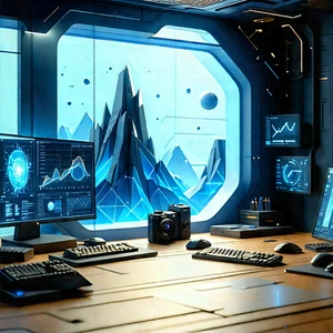 (futuristic:1.49) Tech Startup Office With Futuristic Setting,