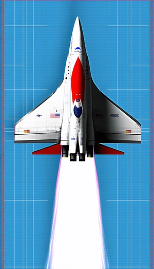 A White And Red Jet Is Shown In A Blue Background