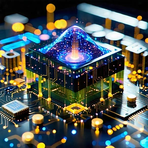 Quantum Computer With Data Streams With Futuristic-looking Computer