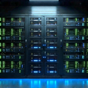 Server Rack With Data Streams With Image, There