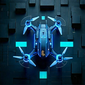 Drone With Data Visualization With Blue Black