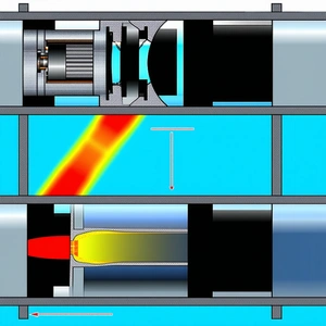 A Blue And Red Laser Beam Is Shown In A Tube