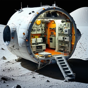 A Large, White, And Orange Spacecraft With A Round Shape