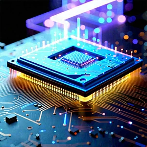 Tech Concept Art: Microchip with holographic projection