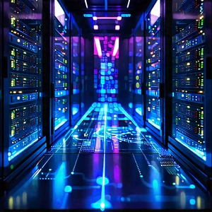 Server Rack With Holographic Projection With Image, There