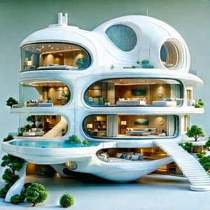 Futuristic Smart Home With Large, White,