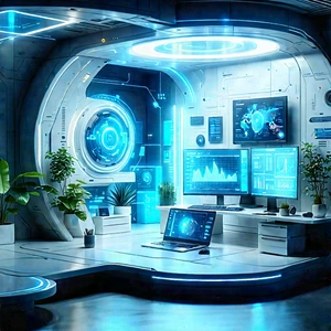 Futuristic Tech Startup Office With Futuristic Setting,