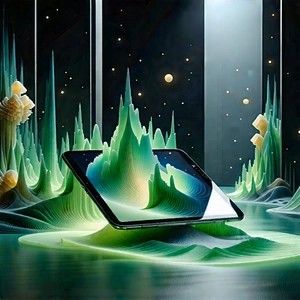 Tablet With Digital Artwork With Cell Phone