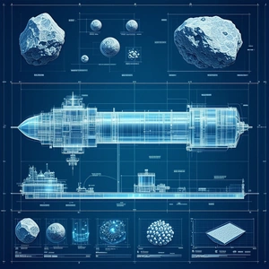 A Blue And White Drawing Of A Space Ship Is Displayed