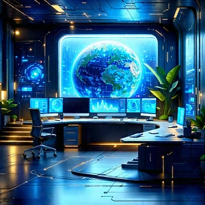 Futuristic Tech Startup Office With Futuristic Setting,