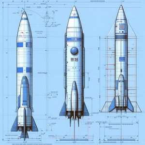 A Blueprint Of A Rocket Is Shown In Three Different Stages