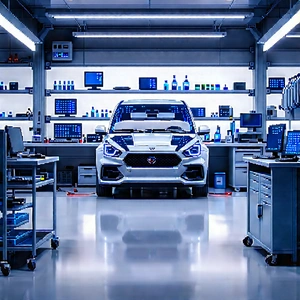 Automotive Technology In (modern:1.28) Laboratory With White Sports