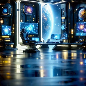 Futuristic Digital Workspace With Futuristic Setting,