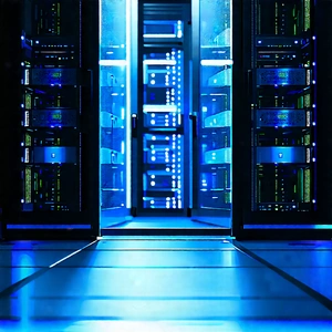 Server rack with blue light (glow:1.19)
