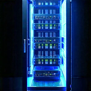 Server rack with blue light glow