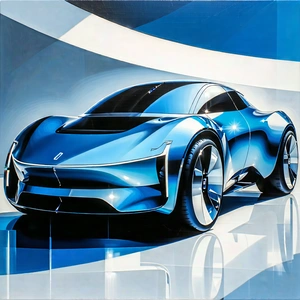 Tech Acrylic Painting: Innovative Electric Vehicle Design With Blue Sports
