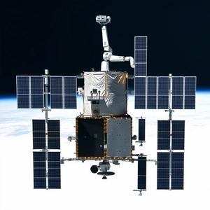 A Space Station With A Large Satellite Dish On Top