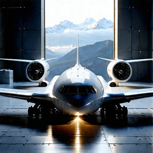Aerospace Technology In Tech Office With Large Airplane