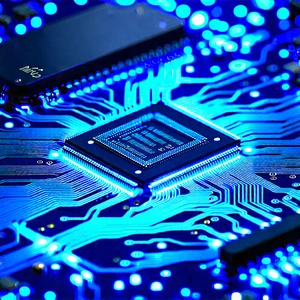 Circuit board with blue light glow