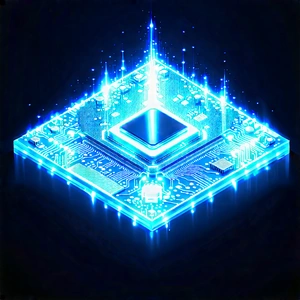 Quantum Computer With Blue Light Glow With Blue White