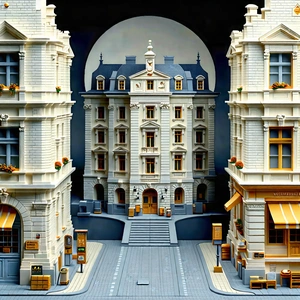 Urban Isometric Design: Urban Street With Historic Buildings With Model City