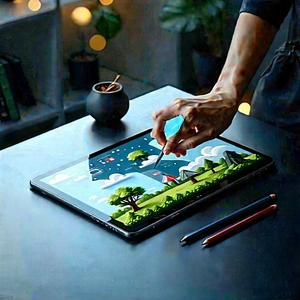 Tablet with (digital:1.14) artwork