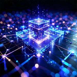 Blockchain Network Visualization With Blue Purple
