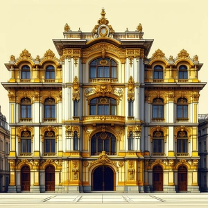 Urban Infographic Style: Historic Building With Ornate Details With Drawing Large,