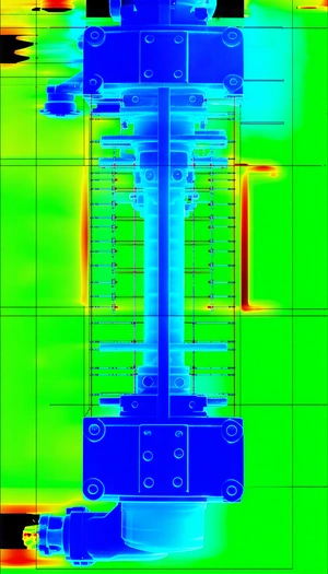 A Blue And White Image Of A Metal Structure Is Displayed