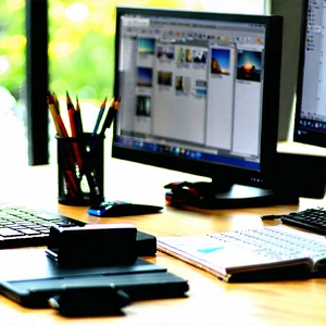 Business Landscape Photography: Workplace with digital devices on desk