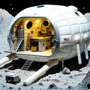 A Large White Spacecraft With A Dome-shaped Structure, Resembling A Space Station