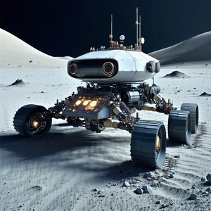 A Robotic Vehicle Is Parked On The Surface Of A Moon