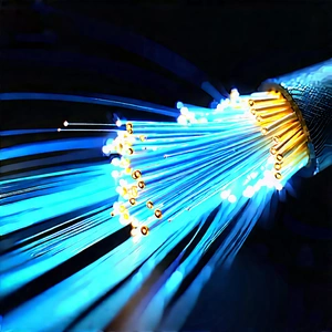 Close-up Of Fiber Optic Cables With Close-up Blue