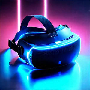 Vr Headset With Glowing Screen With Close-up Headset,