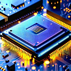 Microchip With Digital Particles With Close-up Computer