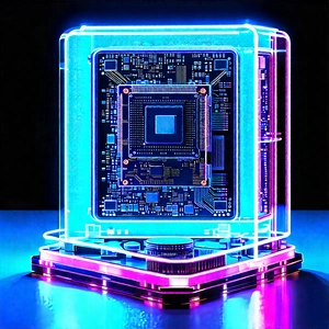 Quantum Computer With Neon Accents With Computer Circuit