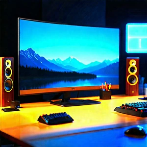 Entertainment Technology In Tech Office With Computer Desk