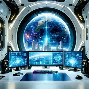 Futuristic digital workspace