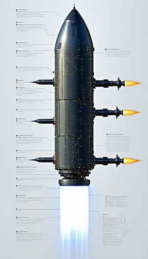 A Large Rocket Ship Is Shown In A Diagram, With Various Parts Labeled