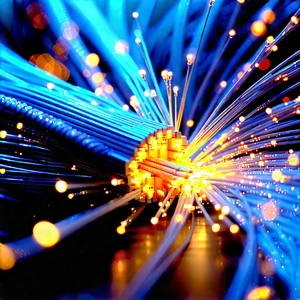 Close-up Of Fiber Optic Cables With Close-up Blue