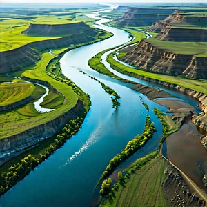 Nature Product Photography: Aerial View Of Winding (river:1.45) With Large River