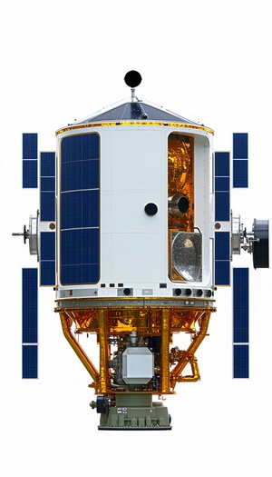 A Large Spacecraft With A White And Yellow Color Scheme