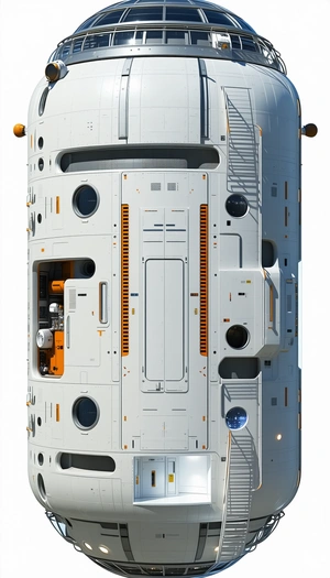 The Image Is A 3d Model Of A Space Station, Showcasing Its Various Components