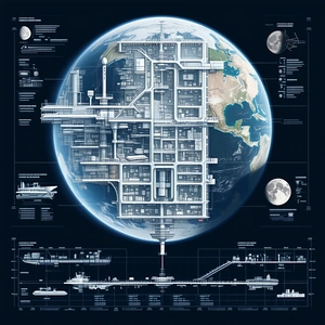 A Large, Detailed Illustration Of A City Is Displayed On A Blue Background