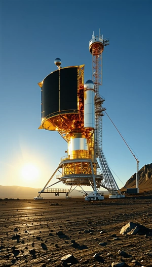 A Large Spacecraft, Possibly A Rocket Or A Satellite, Sitting On A Rocky Surface